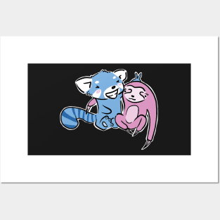 Blue Red Panda and Pink Sloth are Best Friends Posters and Art